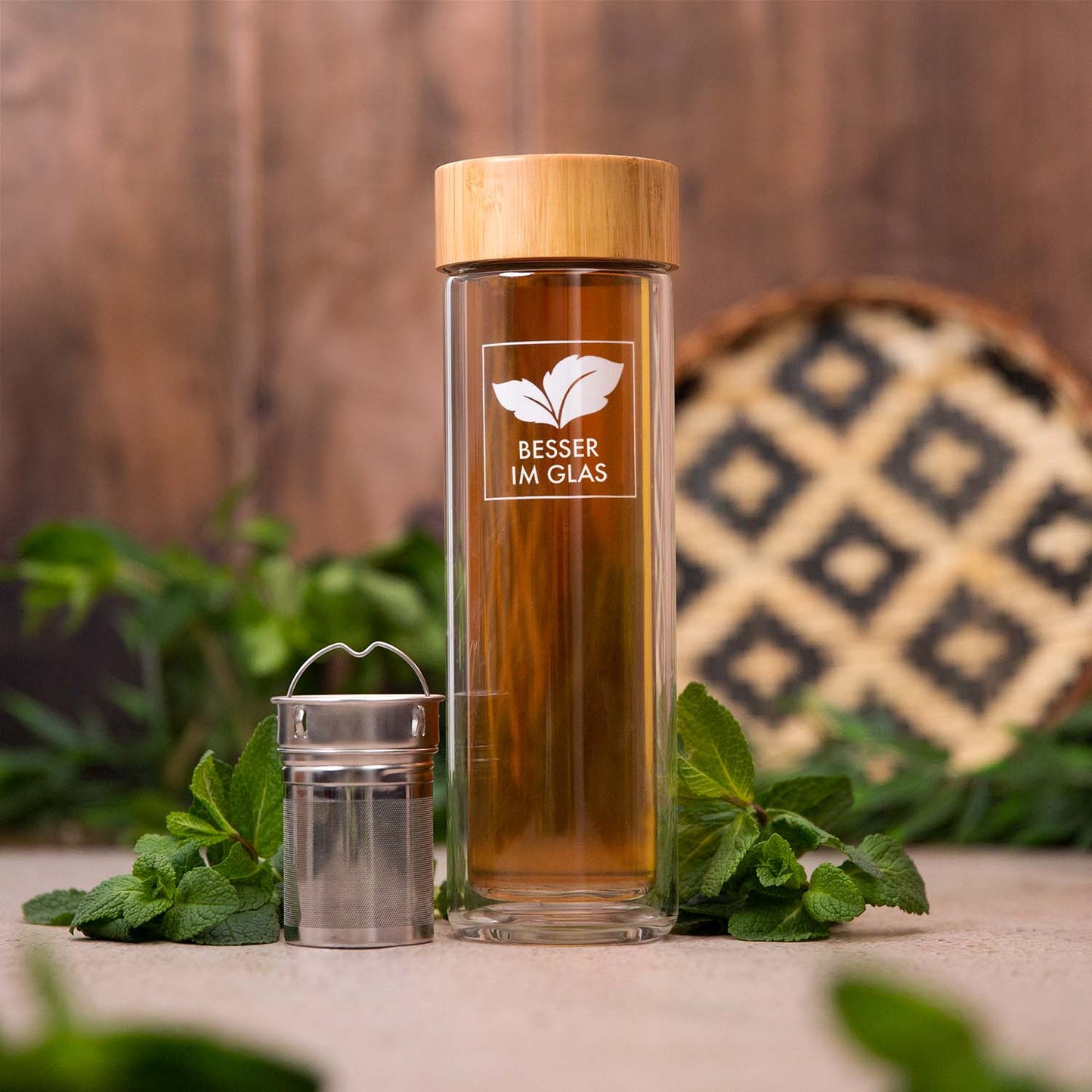 VE (6x): Glasflasche mit Teesieb